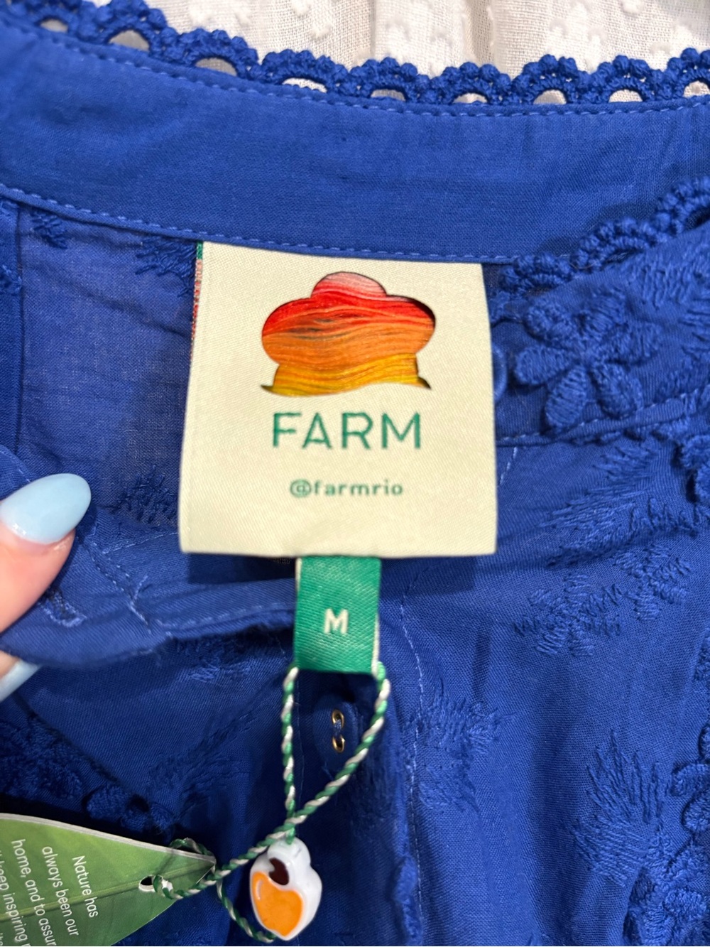 FARM Rio Cobalt Blue Puff-Sleeve Button Front Blouse - Picture 7 of 7